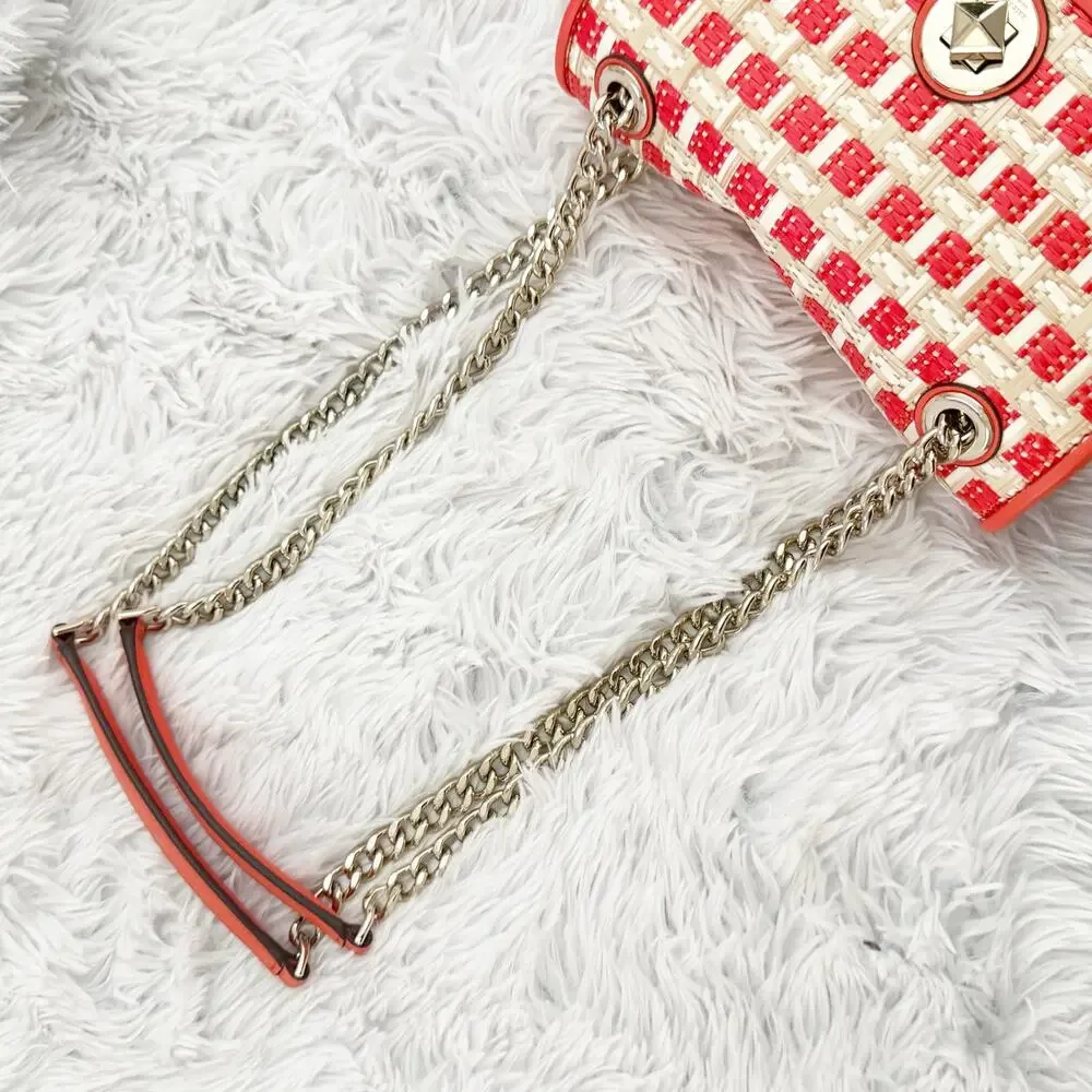 KATE SPADE | Natalia Orange White Woven Chain Shoulder Bag Crossbody Boucle